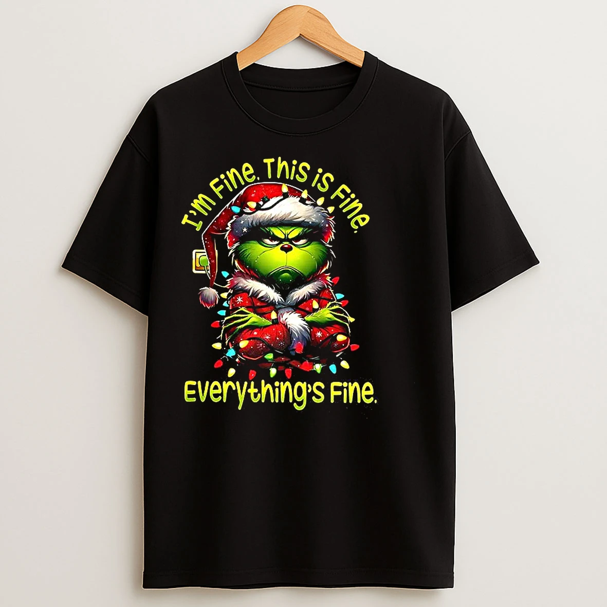 Classic Grinch Im Fine This Is Fine Everythings Fine String Lights Christmas T Shirts