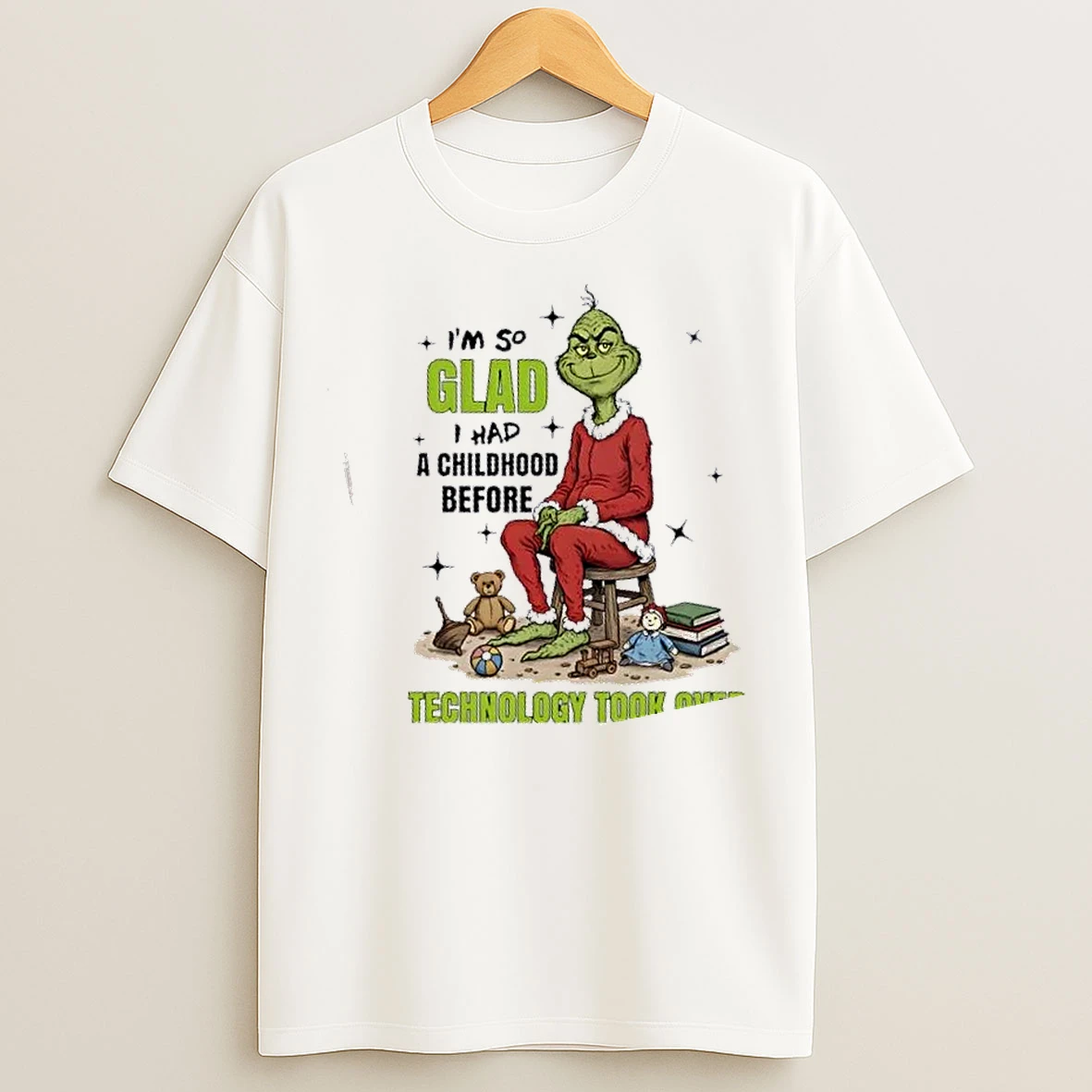 Classic Grinch Im So Glad I Had A Childhood Before Technology Took Over Christmas T Shirts