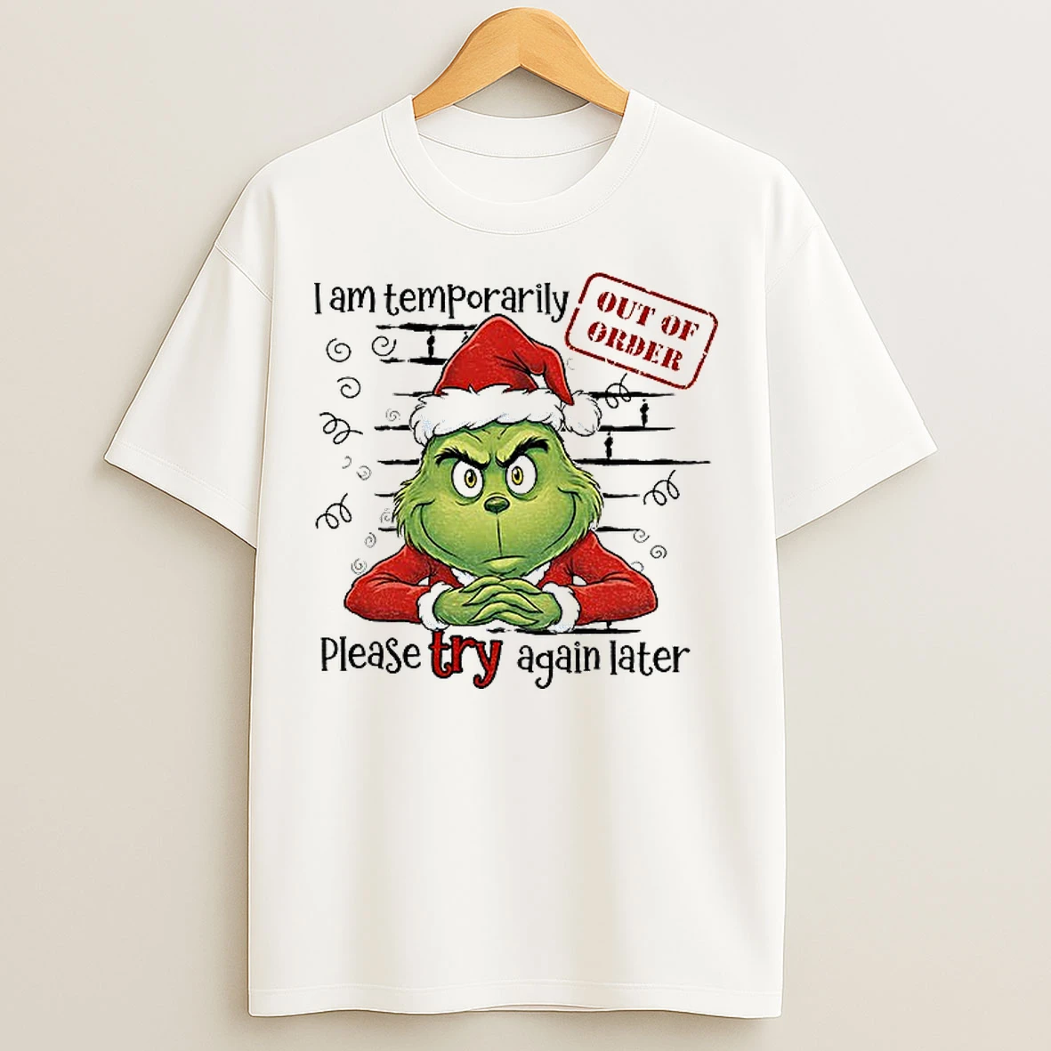 Classic Grinch Santa I Am Temporarily Please Try Again Later Christmas T Shirts