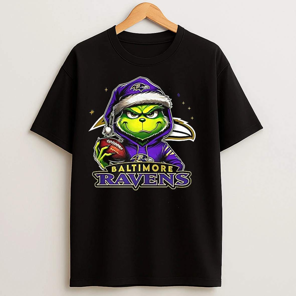 Classic Grinch Santa Hat X Baltimore Ravens Nfl Christmas T Shirts