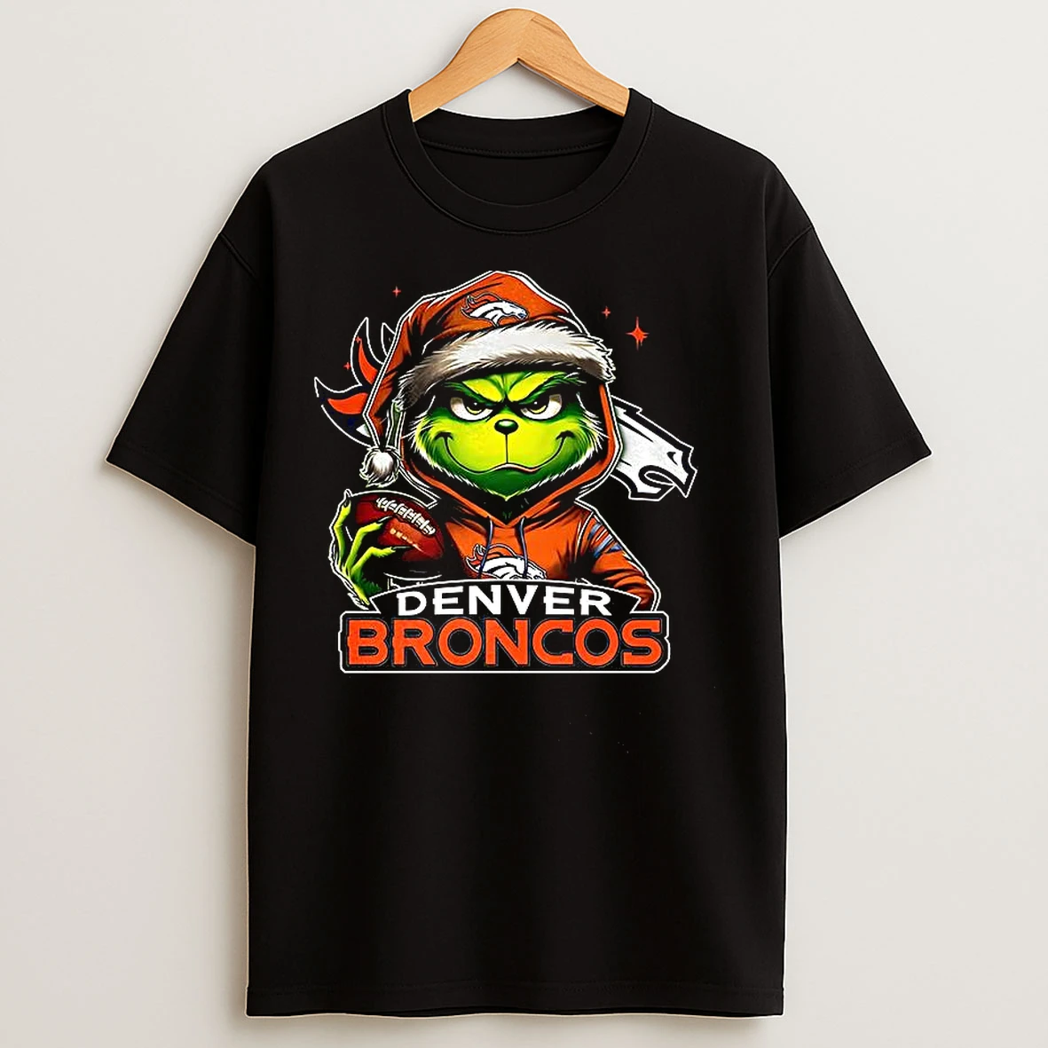 Classic Grinch Santa Hat X Denver Broncos Nfl Christmas T Shirts