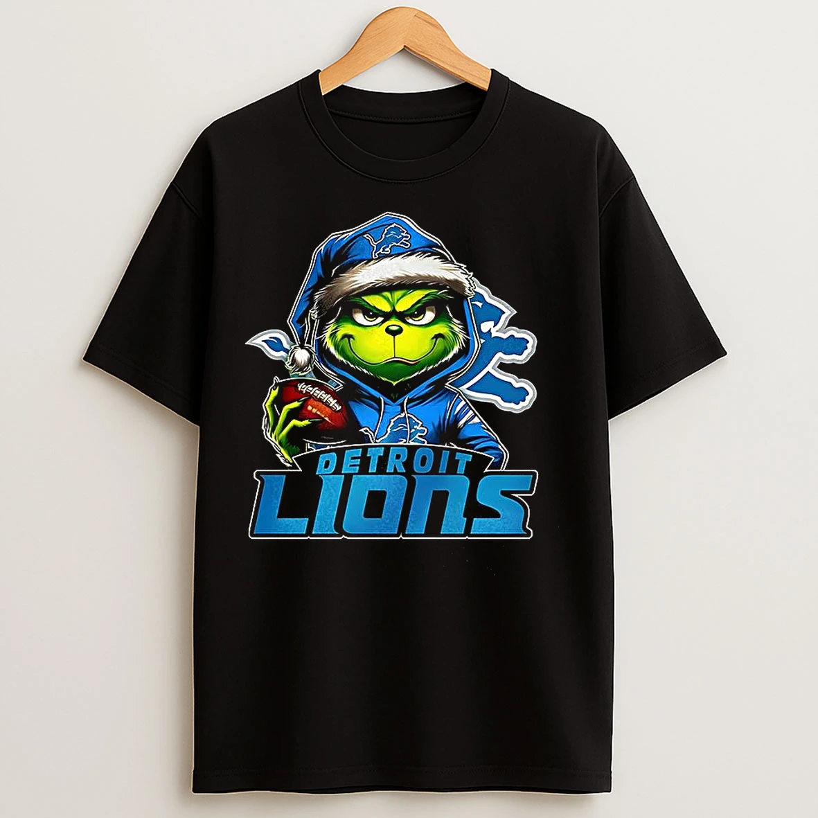 Classic Grinch Santa Hat X Detroit Lions Nfl Christmas T Shirts