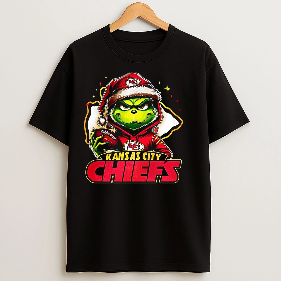 Classic Grinch Santa Hat X Kansas City Chiefs Nfl Christmas T Shirts