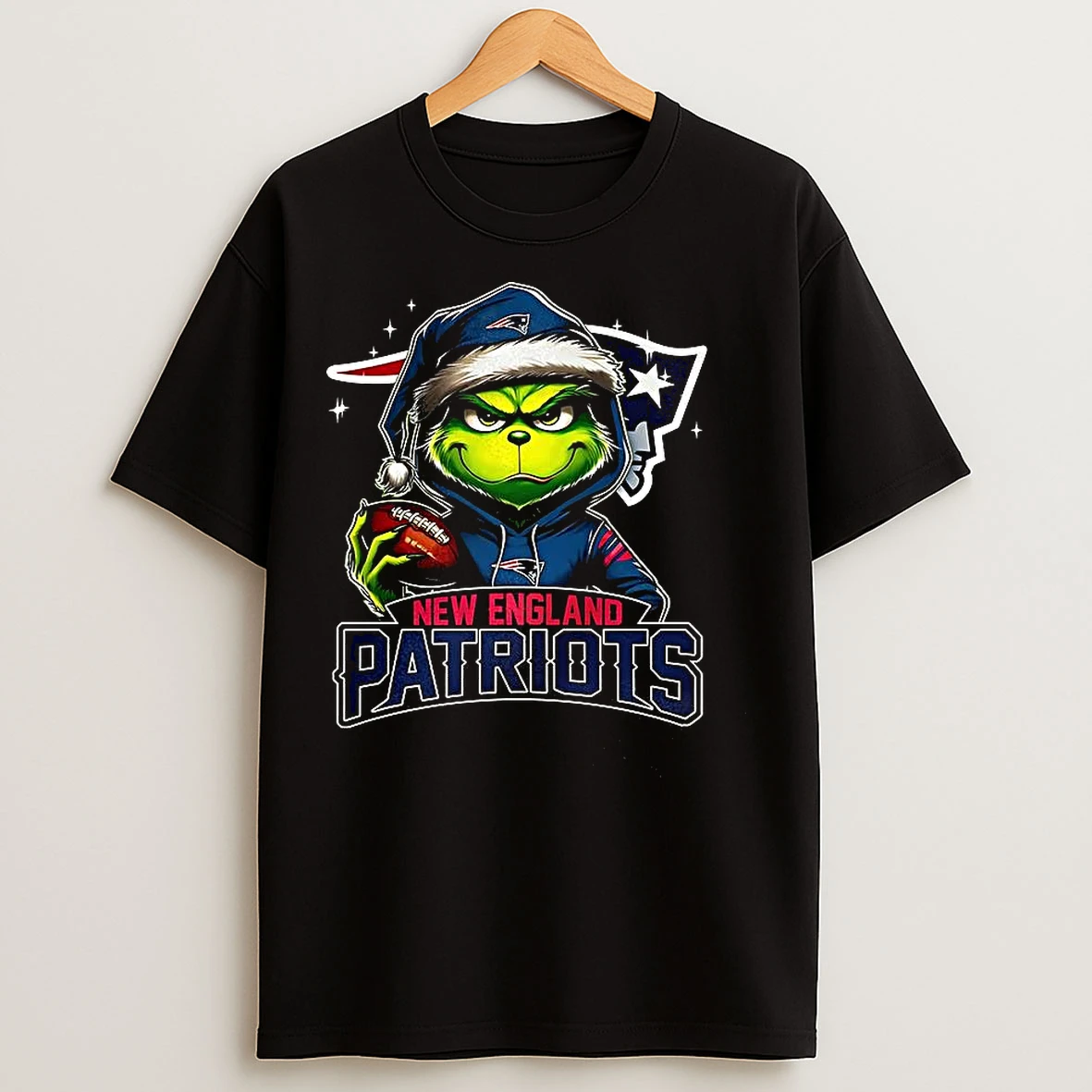 Classic Grinch Santa Hat X New England Patriots Nfl Christmas T Shirts