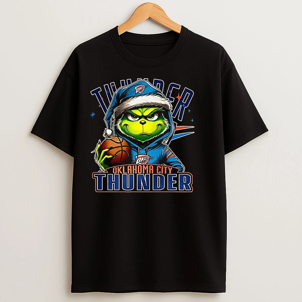 Classic Grinch Santa Hat X Oklahoma City Thunder Nba Christmas T Shirts
