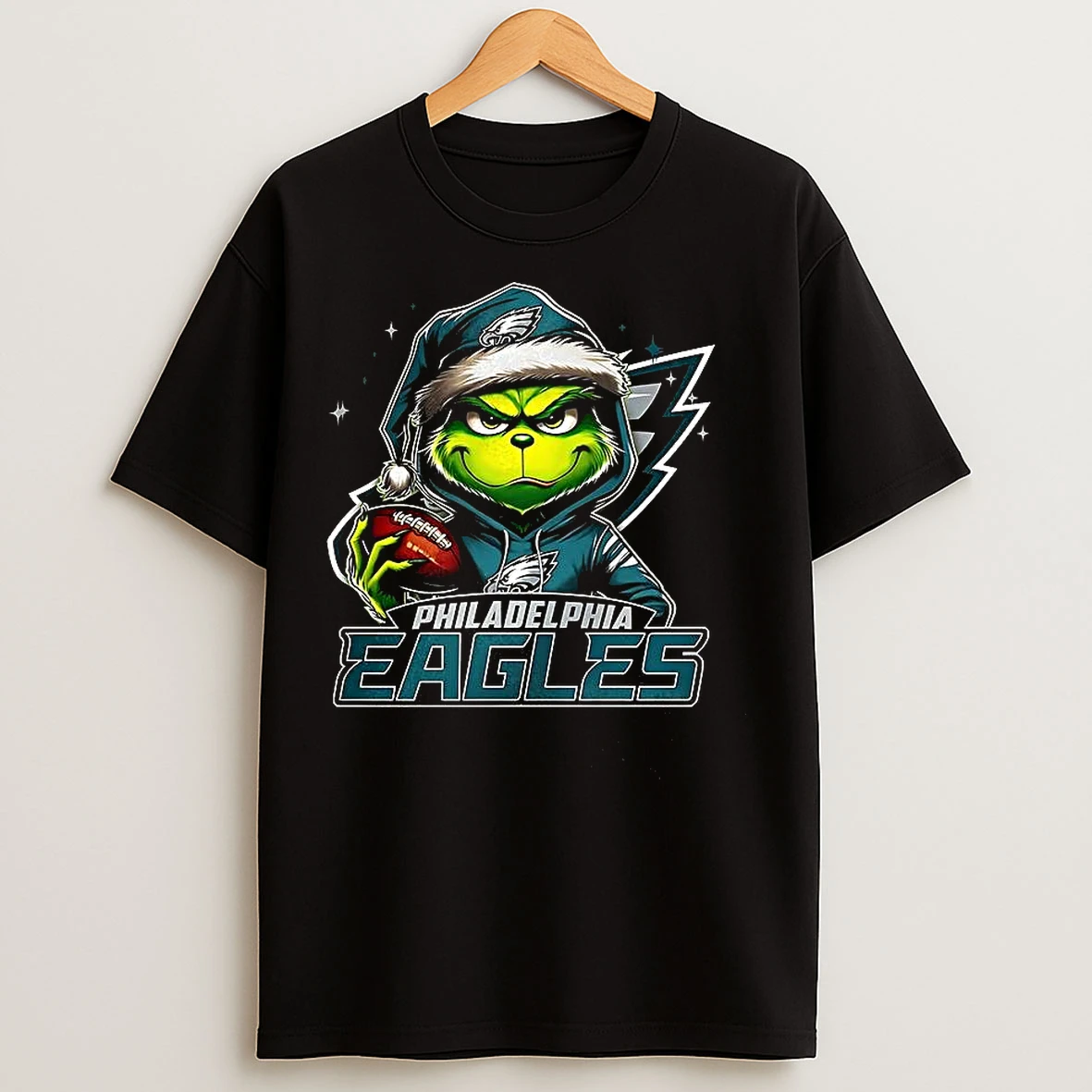 Classic Grinch Santa Hat X Philadelphia Eagles Nfl Christmas T Shirts