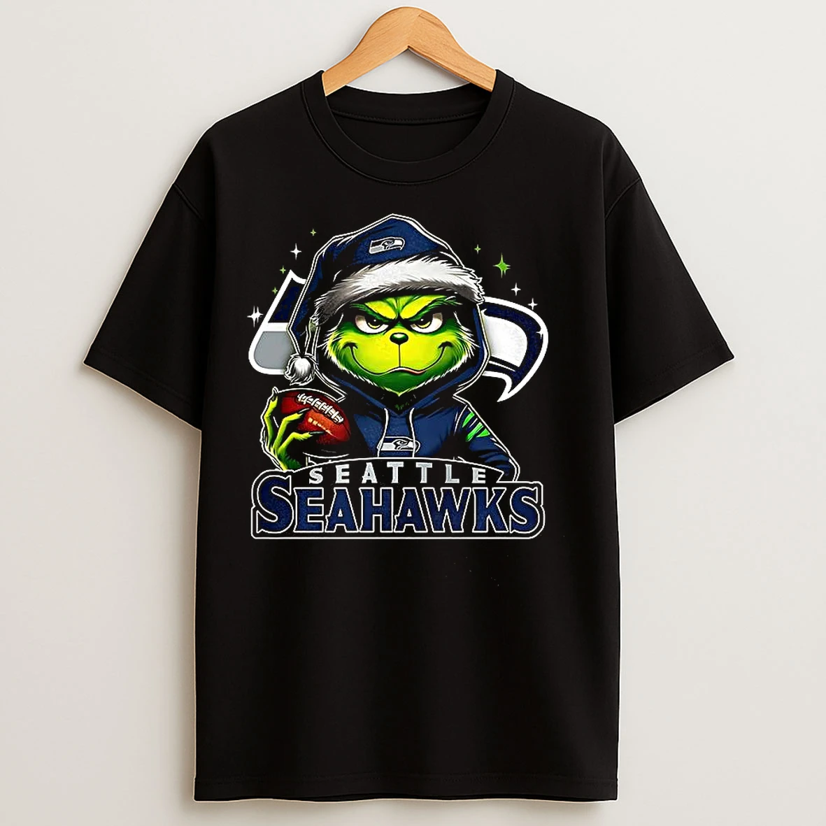 Classic Grinch Santa Hat X Seattle Seahawks Nfl Christmas T Shirts