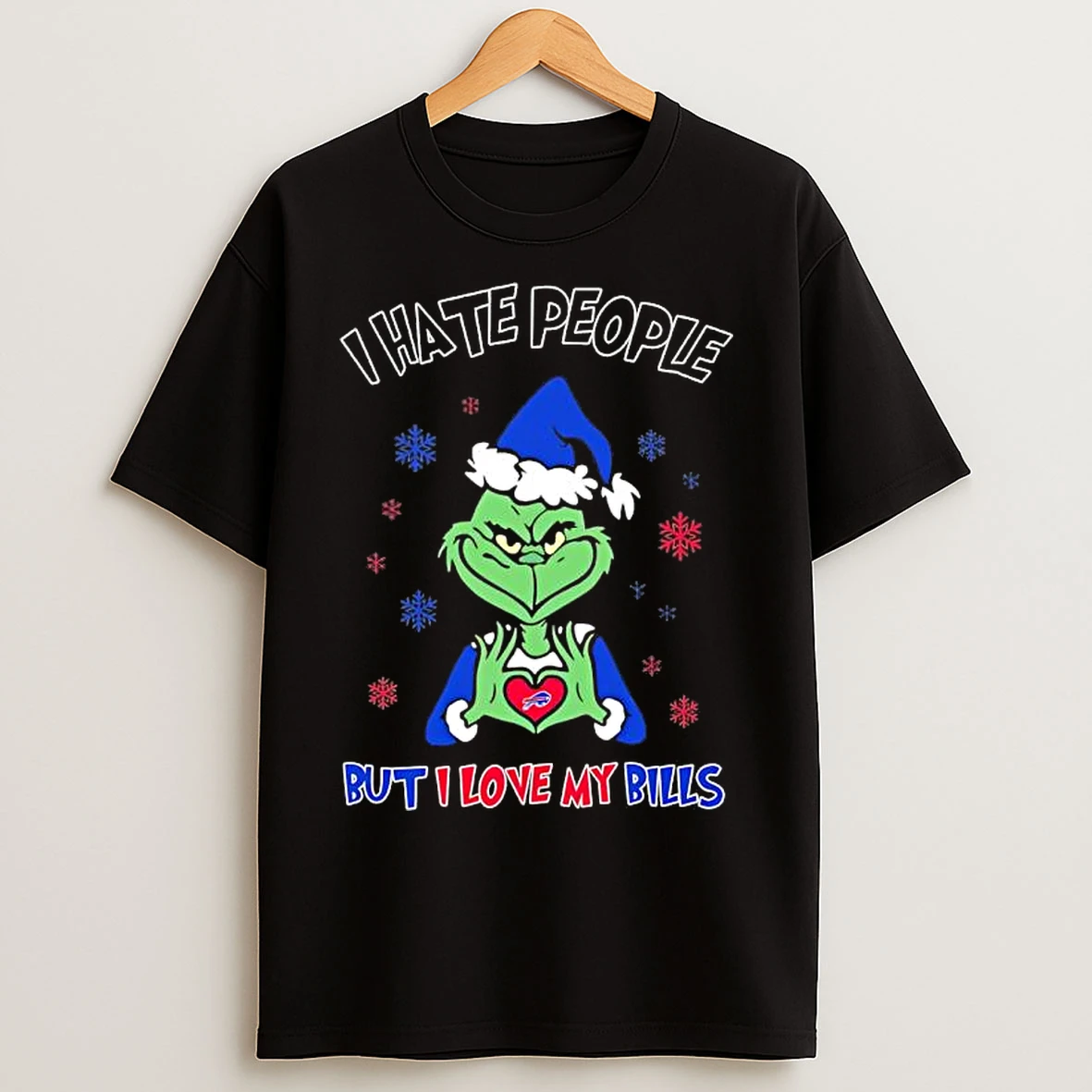 Classic Grinch Santa Heart I Hate People But I Love My Buffalo Bills T Shirts