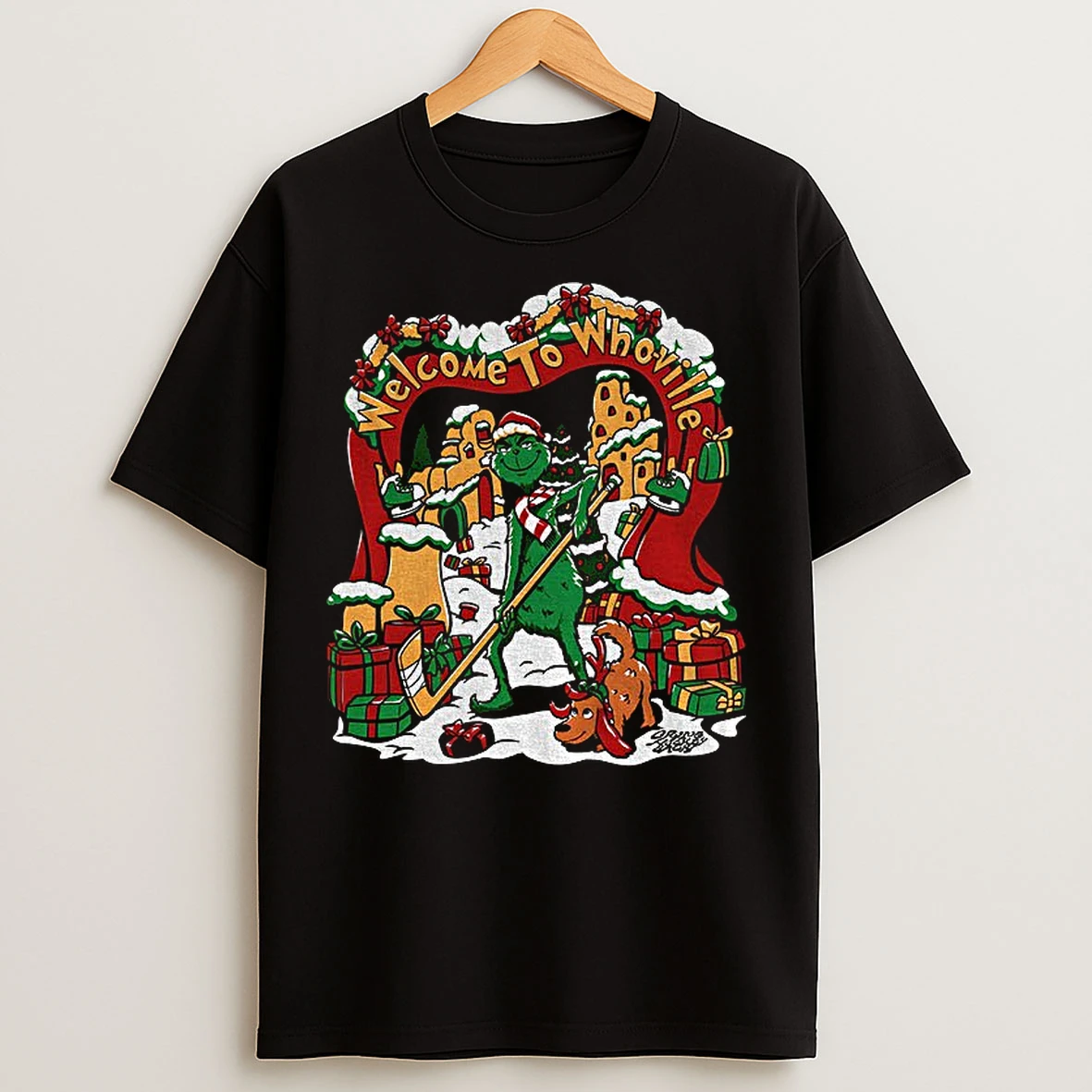 Classic Grinch Santa Hockey Welcome To Whoville Merry Christmas T Shirts
