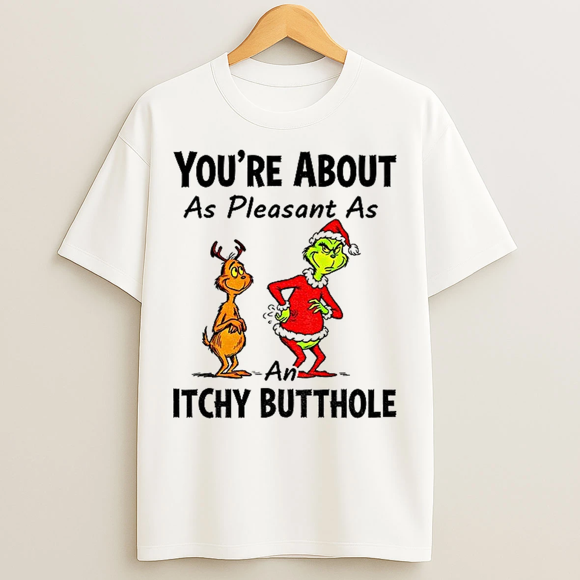 Classic Grinch Santa Youre About As Pleasant As Itchy Butthole Christmas T Shirts