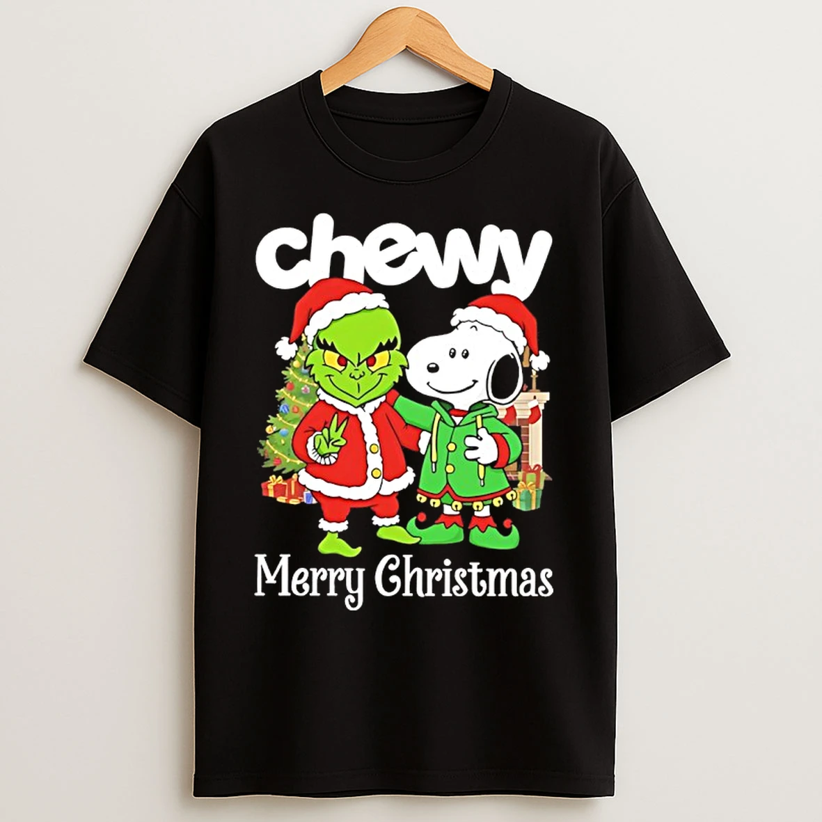 Classic Grinch And Snoopy Santas X Chewy Merry Christmas T Shirts