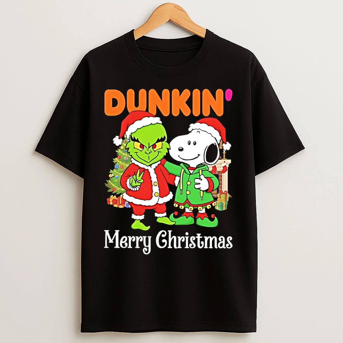 Classic Grinch And Snoopy Santas X Dunkin Merry Christmas T Shirts