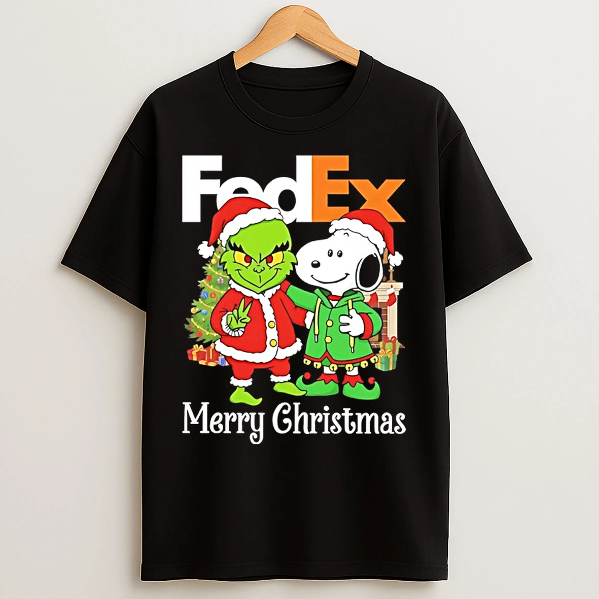 Classic Grinch And Snoopy Santas X Fedex Merry Christmas T Shirts