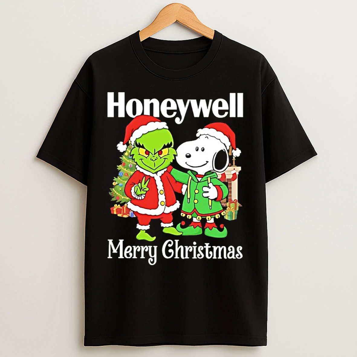 Classic Grinch And Snoopy Santas X Honeywell Merry Christmas T Shirts