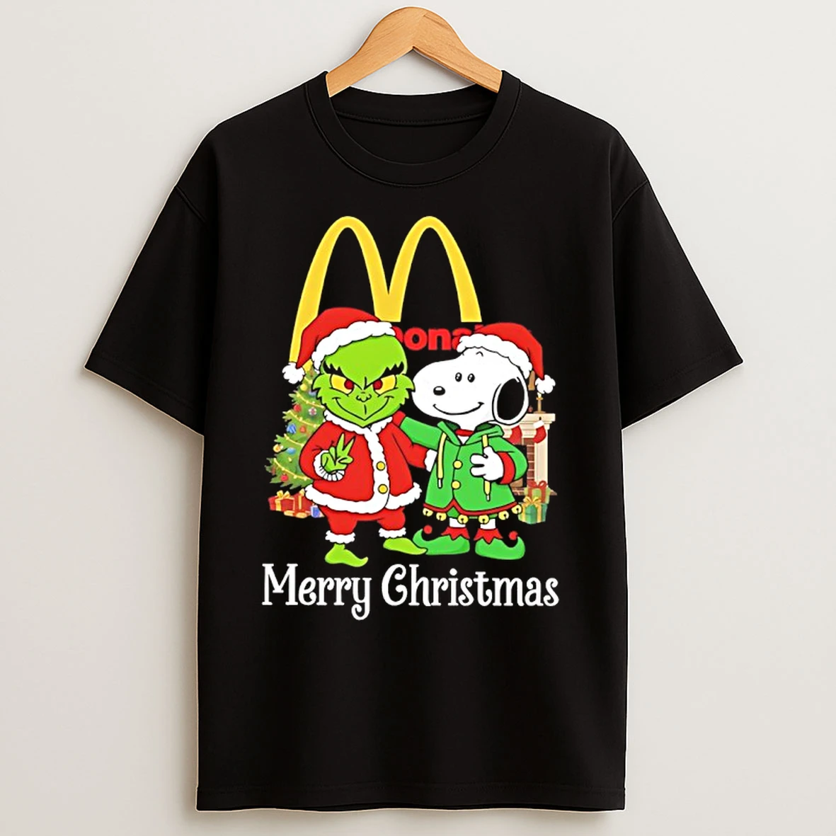 Classic Grinch And Snoopy Santas X Mcdonalds Merry Christmas T Shirts