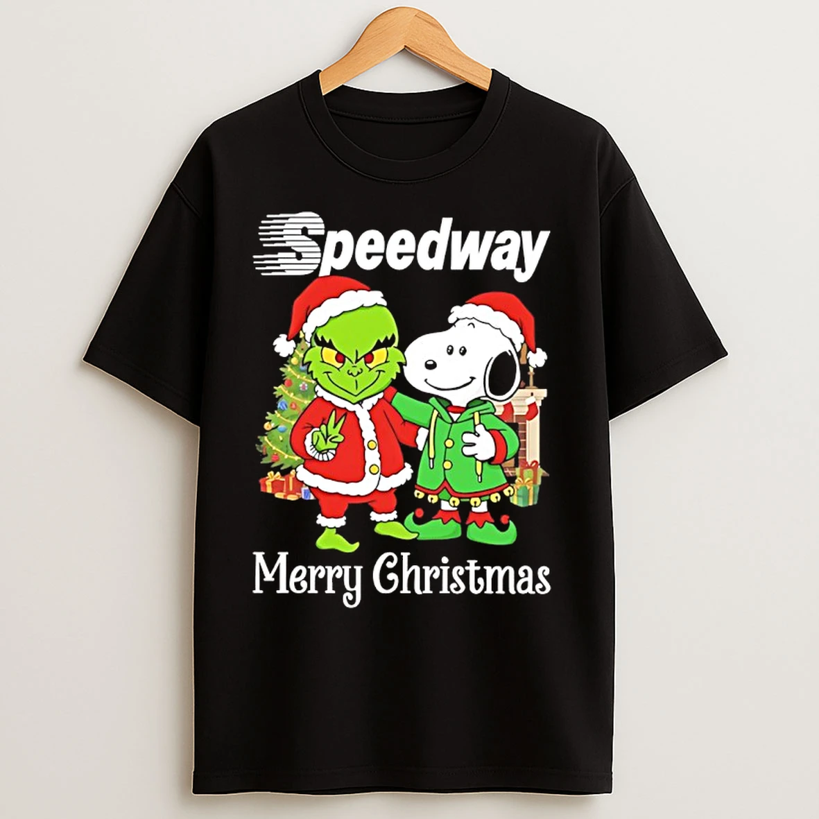 Classic Grinch And Snoopy Santas X Speedway Merry Christmas T Shirts