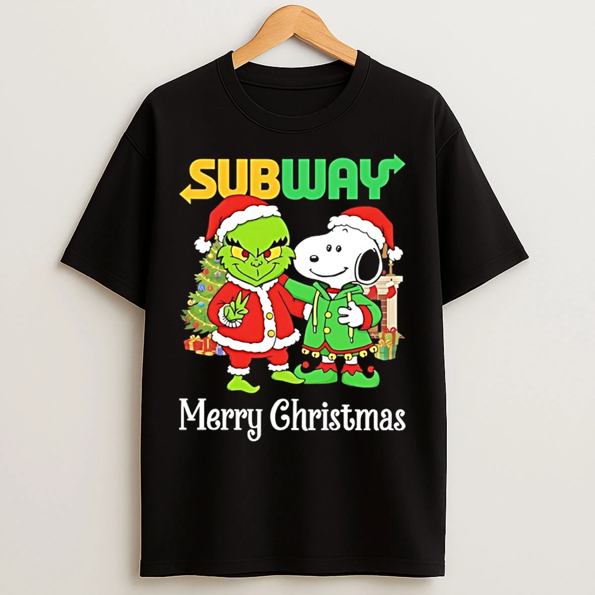 Classic Grinch And Snoopy Santas X Subway Merry Christmas T Shirts