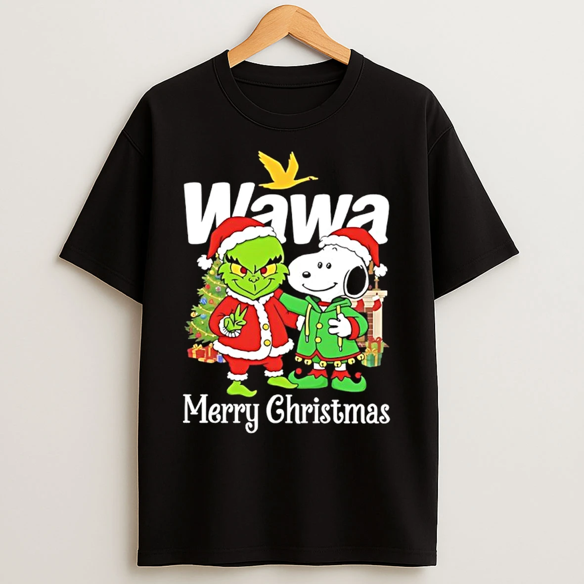 Classic Grinch And Snoopy Santas X Wawa Merry Christmas T Shirts