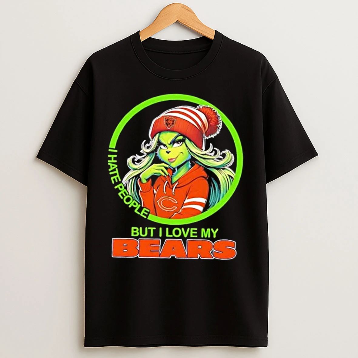 Classic Grinch Girl I Hate People But I Love My Chicago Bears Christmas T Shirts
