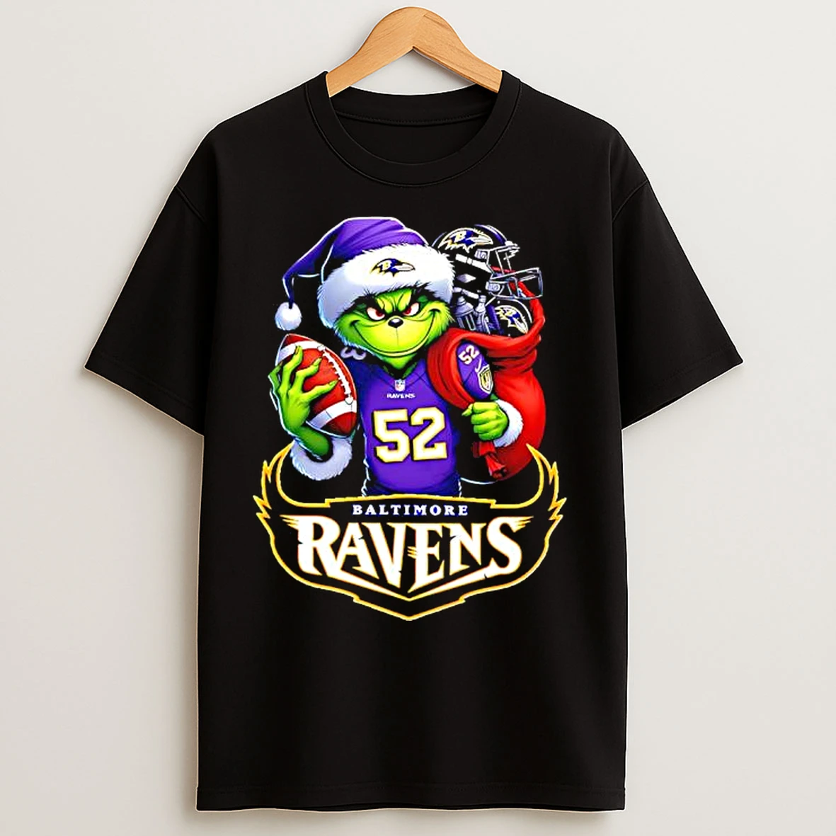 Classic Grinch Holding Baltimore Ravens Grinchmas T Shirts