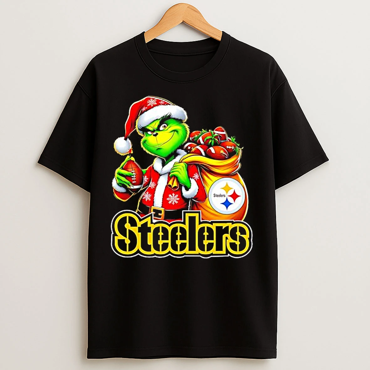 Classic Grinch Holding Pittsburgh Steelers Grinchmas T Shirts
