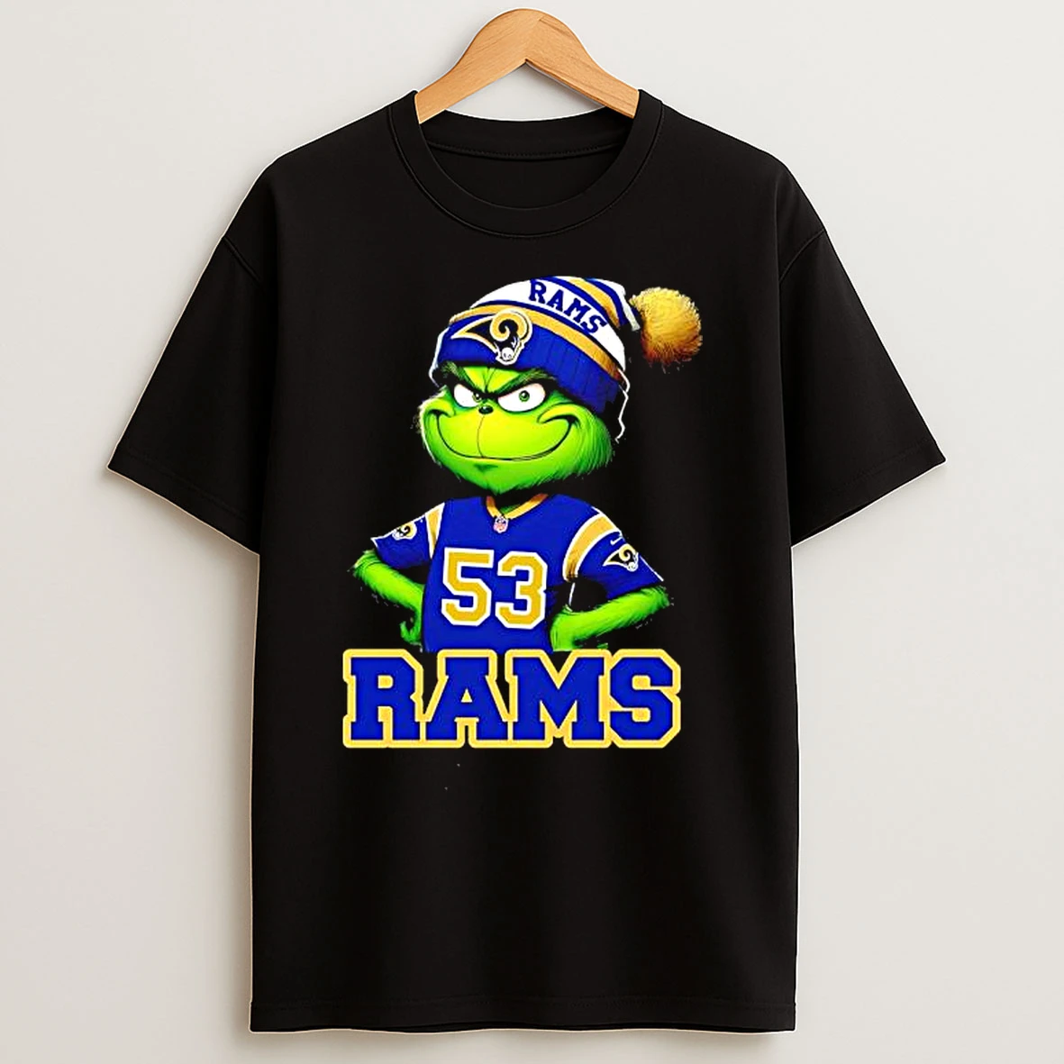 Classic Grinch Wearing Los Angeles Rams Number 53 Apparel Item T Shirts