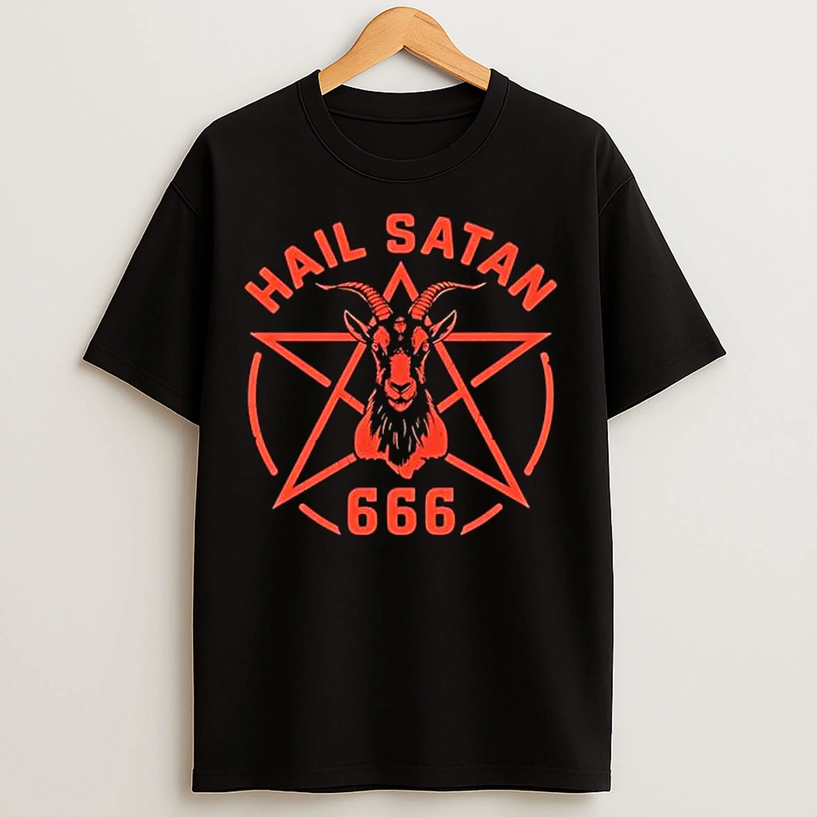 Classic Hail Satan Goat Head Pentagram 666 Logo T Shirts