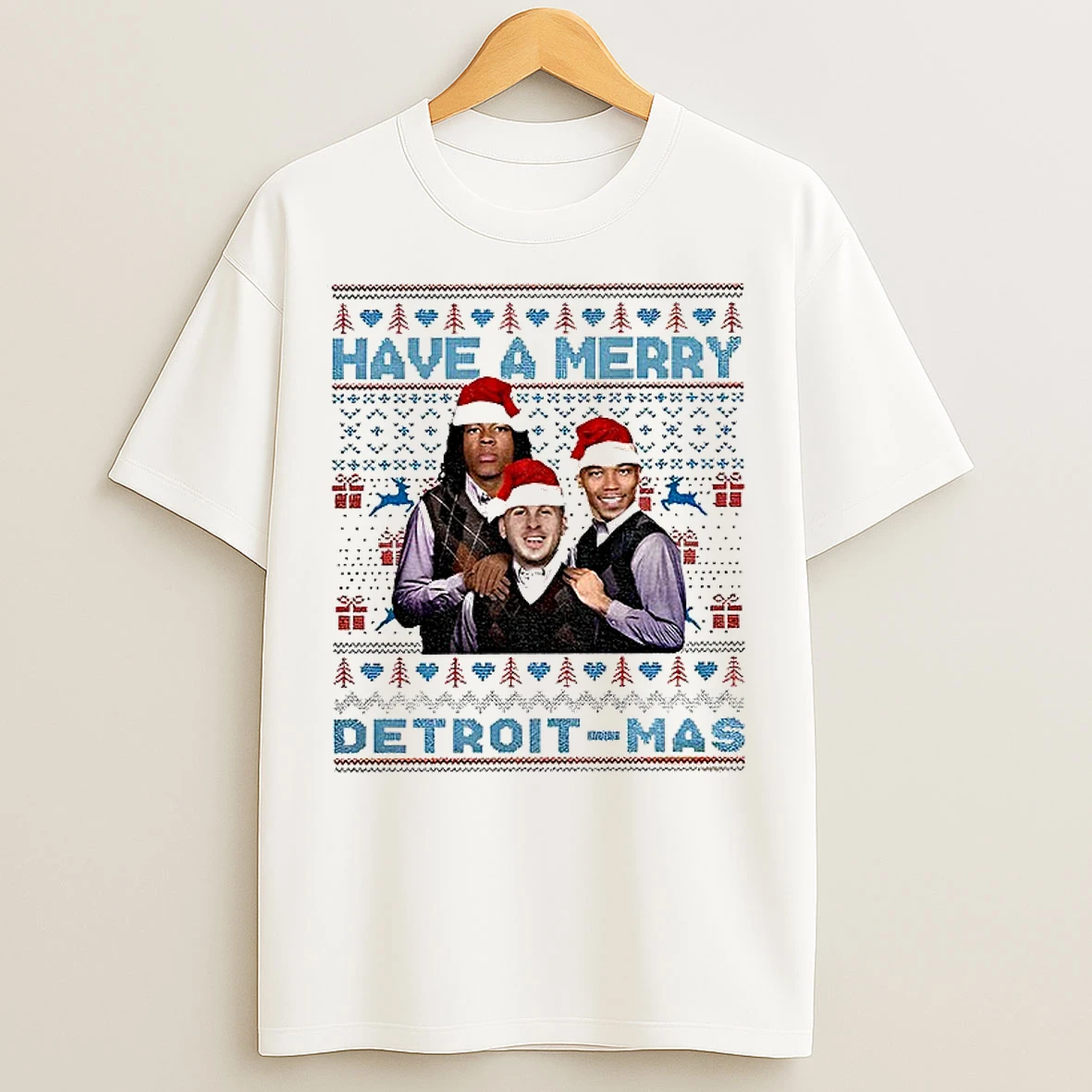 Classic Have A Merry Detroit Mas Jared Goff Jahmyr Gibbs Amon Ra St Brown Football T Shirts
