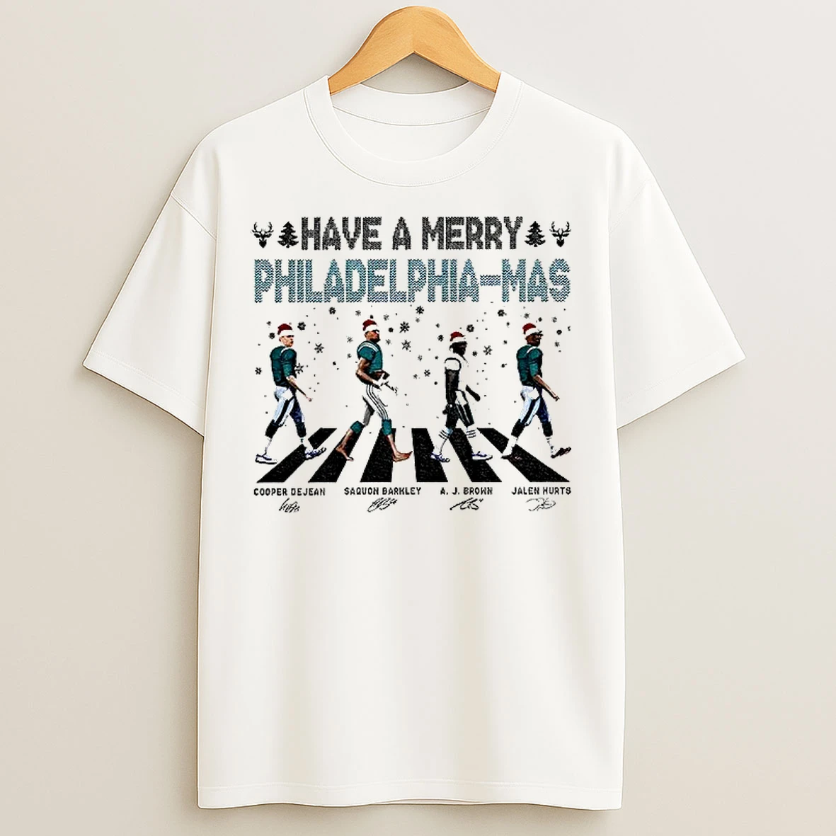 Classic Have A Merry Philadelphia Football Jalen Hurts Saquon Barkley Abbey Road Signature T Shirts