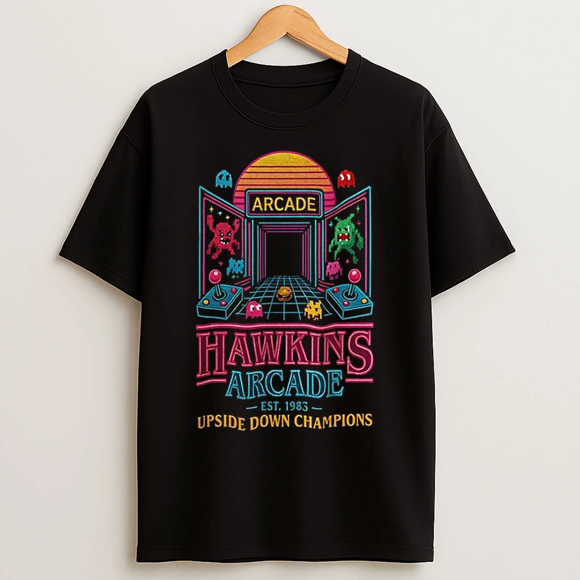 Classic Hawkins Arcade Est 183 Upside Down Champions T Shirts