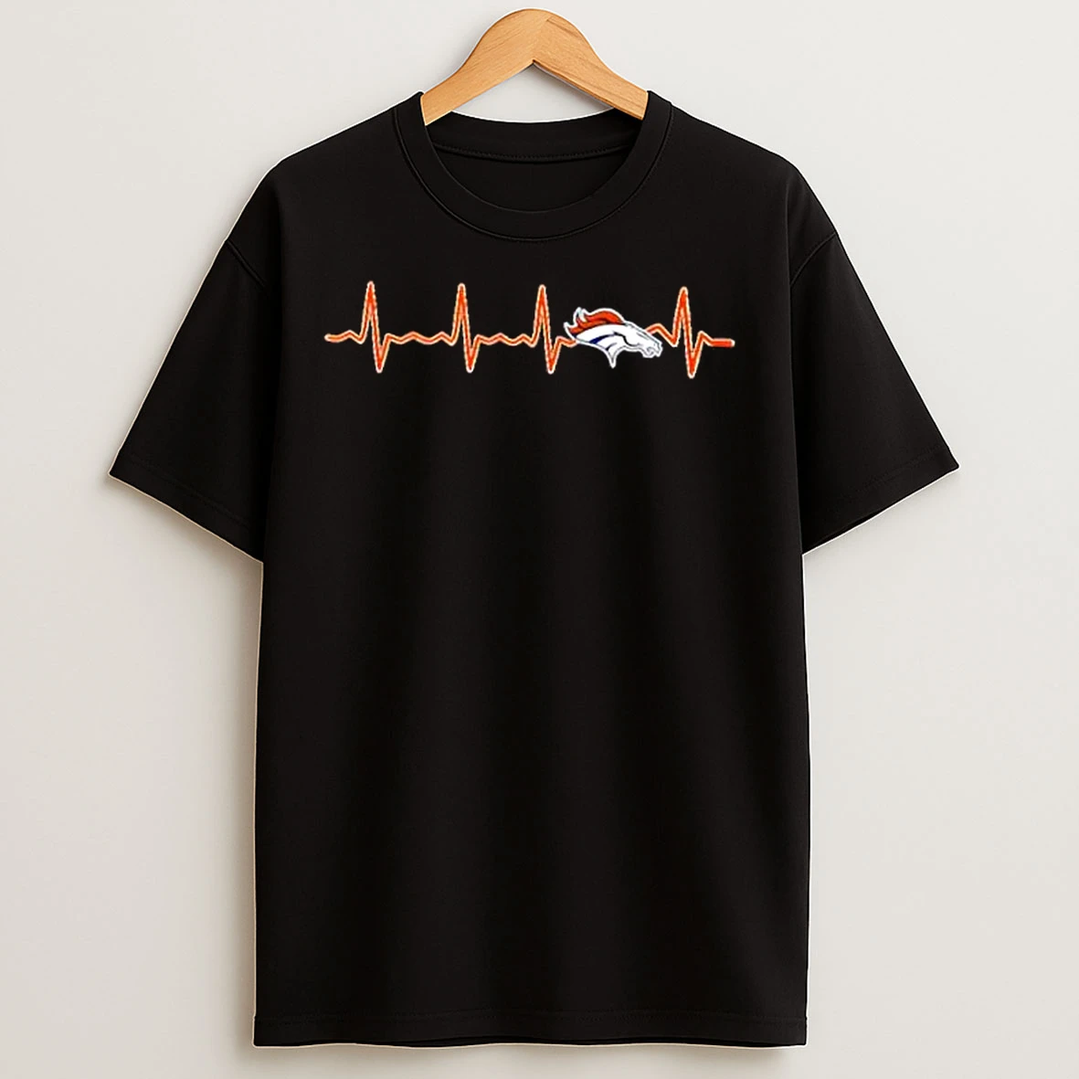 Classic Heartbeat Denver Broncos Football Logo Graphic T Shirts