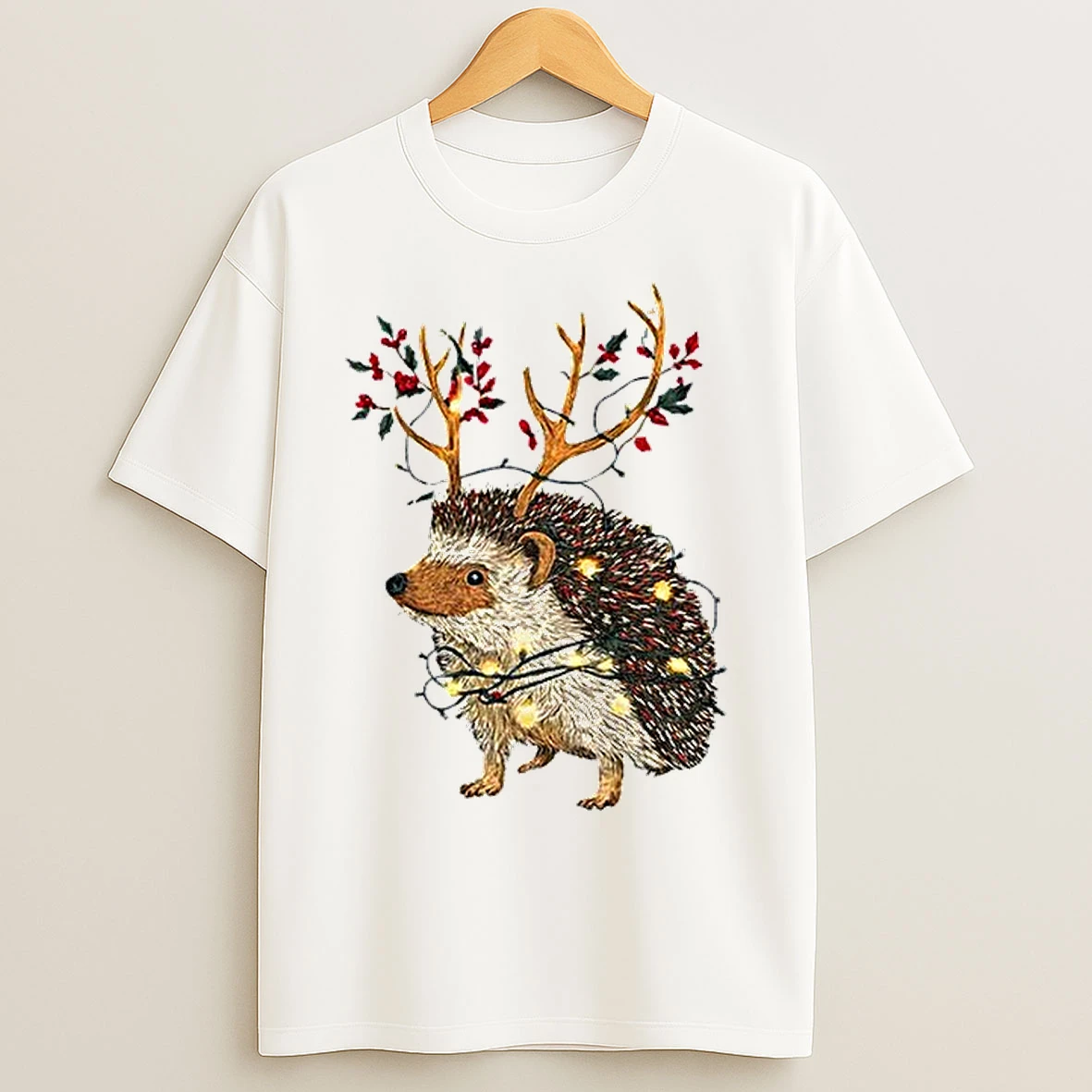 Classic Hedgehog Reindeer Light Merry Christmas T Shirts