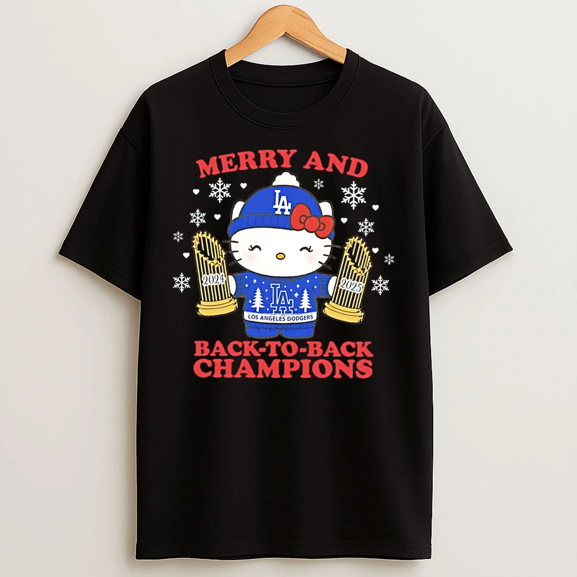 Classic Hello Kitty X Los Angeles Dodgers Merry And Back To Back Champion 2024 2025 T Shirts