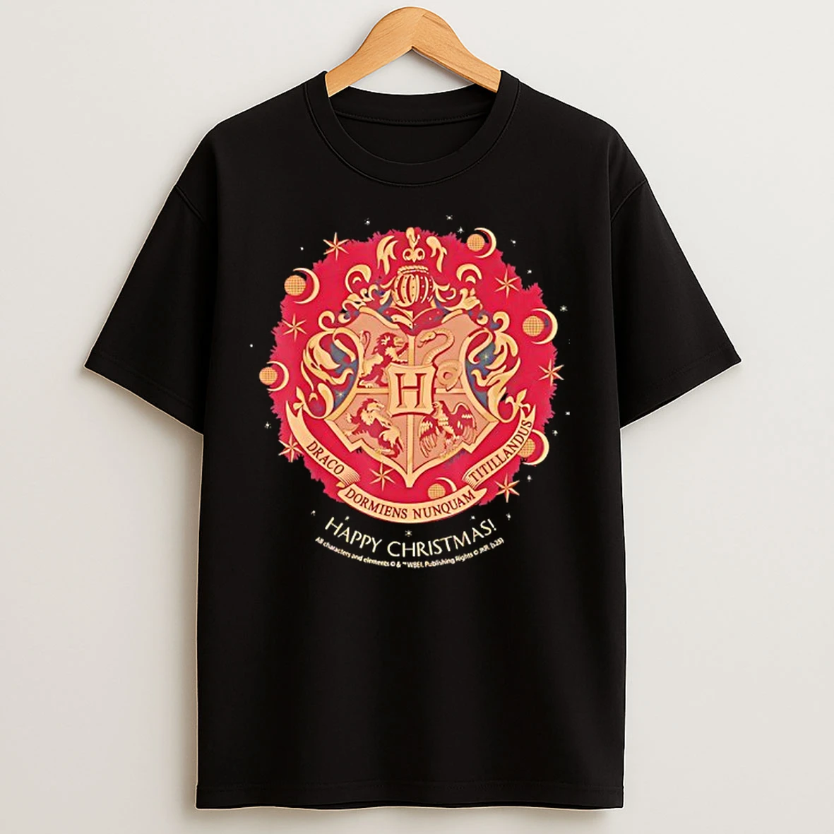 Classic Hogwarts Emblem Happy Christmas Draco Dormiens Nunquam Titillandus T Shirts