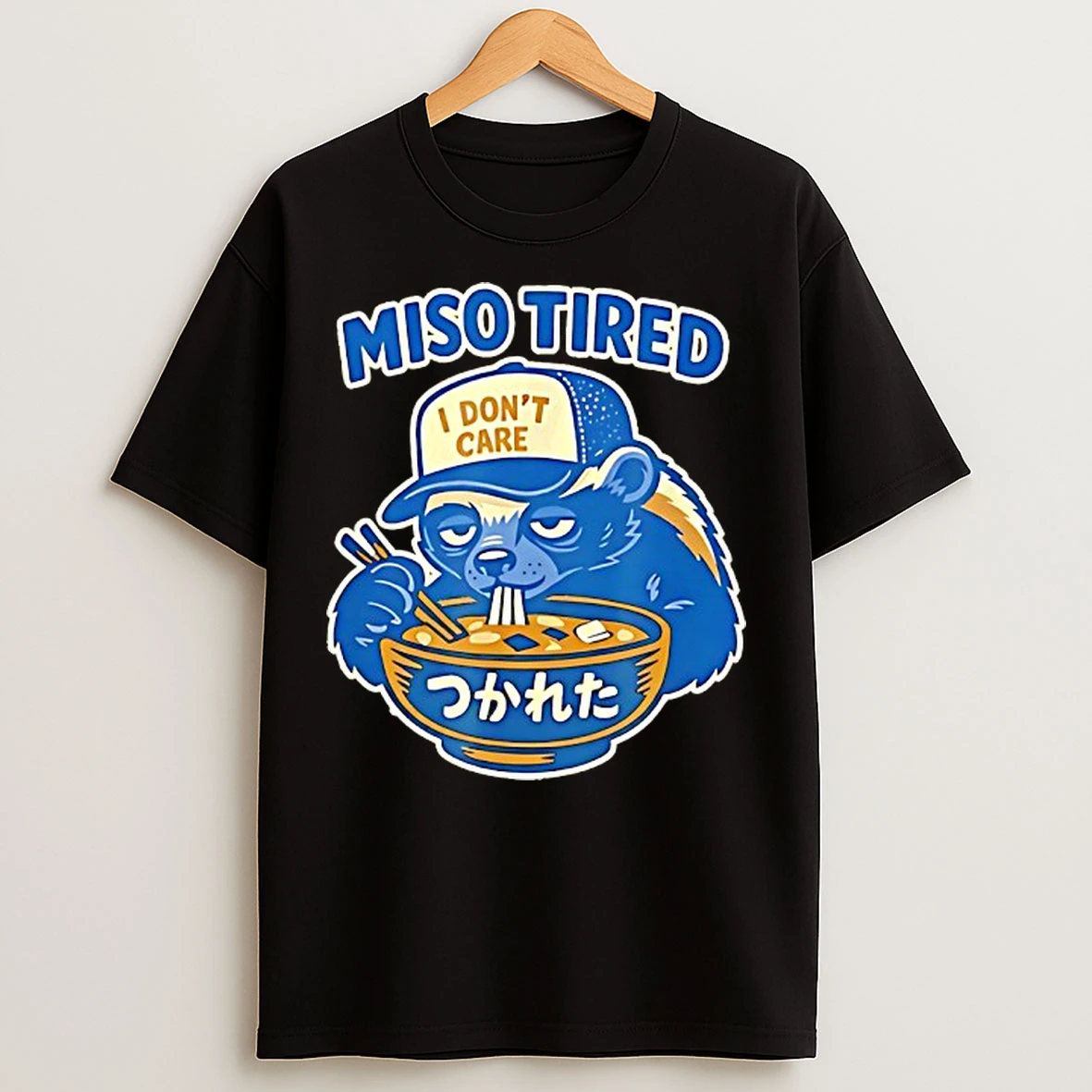Classic Honey Badger Eating Ramen Miso Tired I Dont Care Funny T Shirts