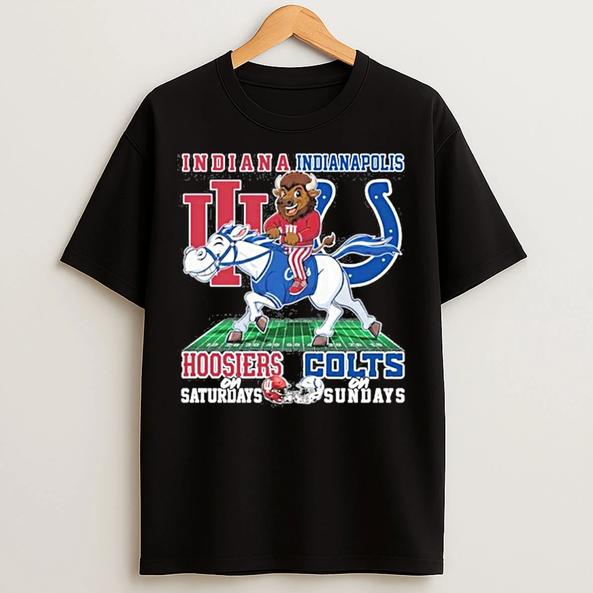 Classic Hoosiers On Saturdays And Colts On Sundays Riding Mascots T Shirts