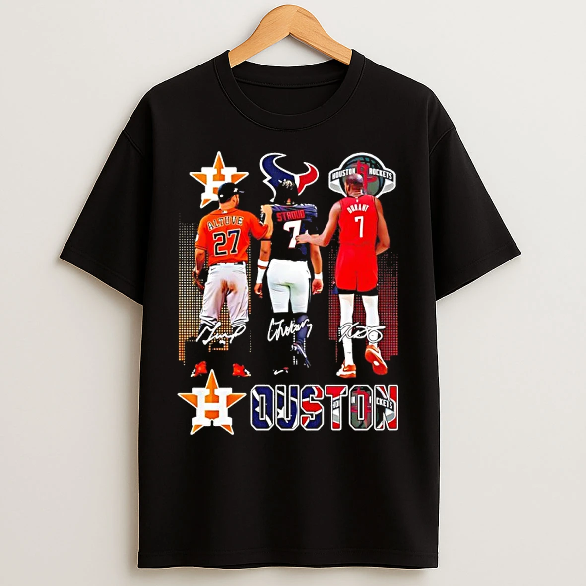 Classic Houston Astros Altuve Houston Texans Stroud Houston Rockets Durant City Skyline T Shirts