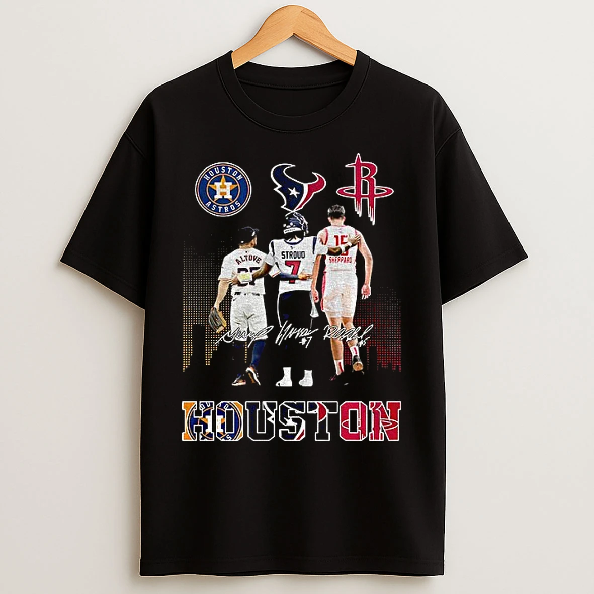 Classic Houston Astros Jose Altuve Texans C J Stroud Rockets Reed Sheppard 2025 Signature T Shirts