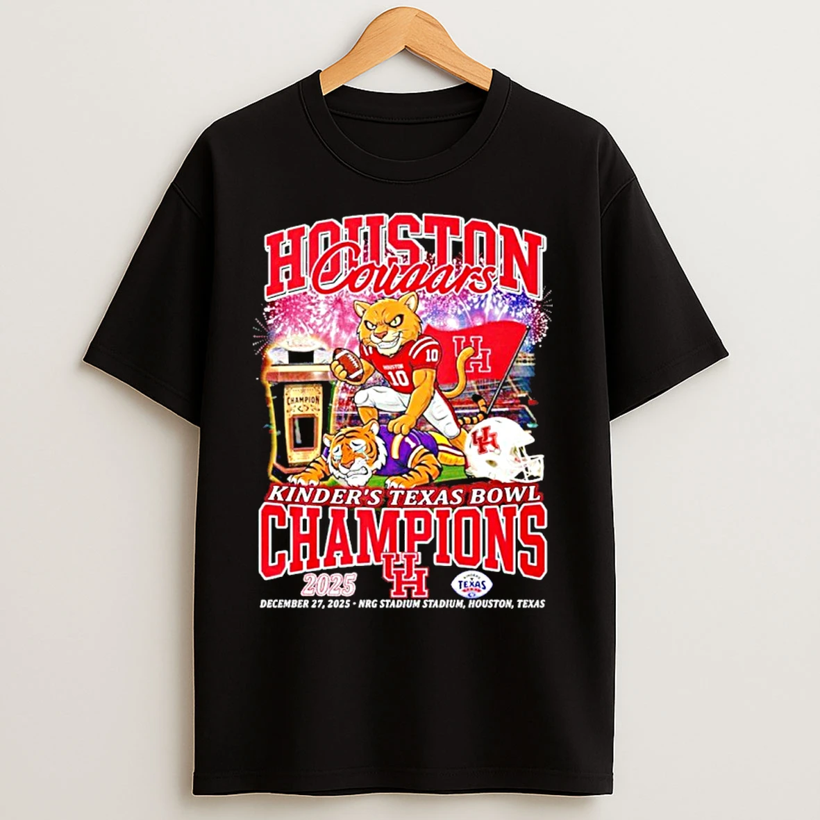 Classic Houston Cougars 2025 Kinders Texas Bowl Champions Mascot T Shirts