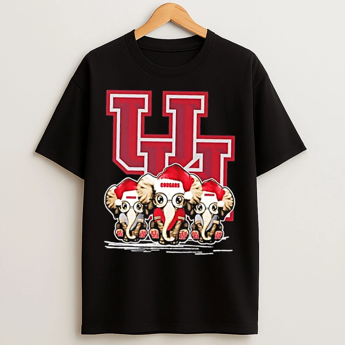 Classic Houston Cougars X Elephants Santa Hat Merry Christmas T Shirts