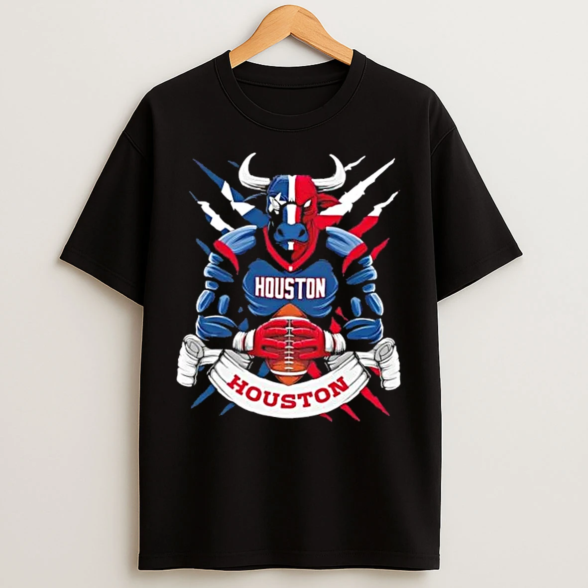 Classic Houston Texans Football Mascot Hug The Ball T Shirts