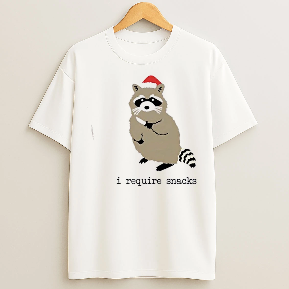 Classic I Require Snacks Raccoon Santa Hat Christmas T Shirts