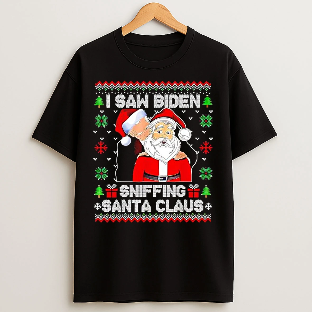 Classic I Saw Biden Sniffing Santa Claus Novelty Ugly Christmas T Shirts
