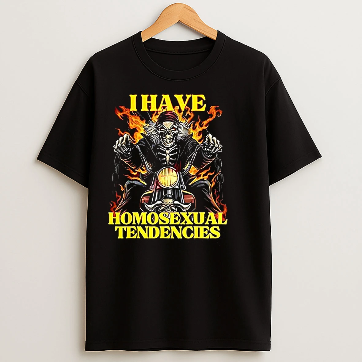 Classic I Have Homosexual Tendencies Burnt Skeleton Riding Motorcycle T Shirts