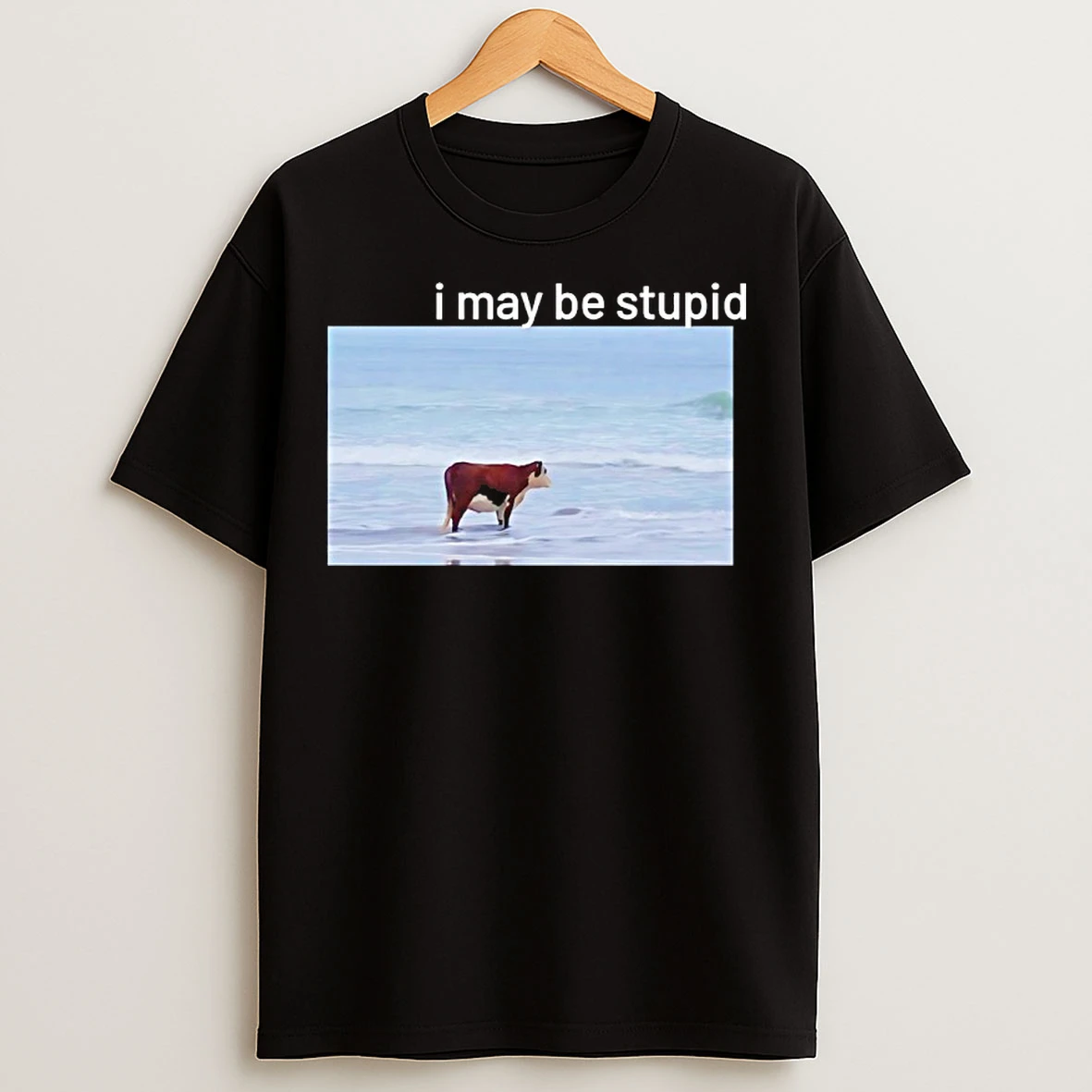 Classic I May Be Stupid Cow On Beach Meme T Shirts