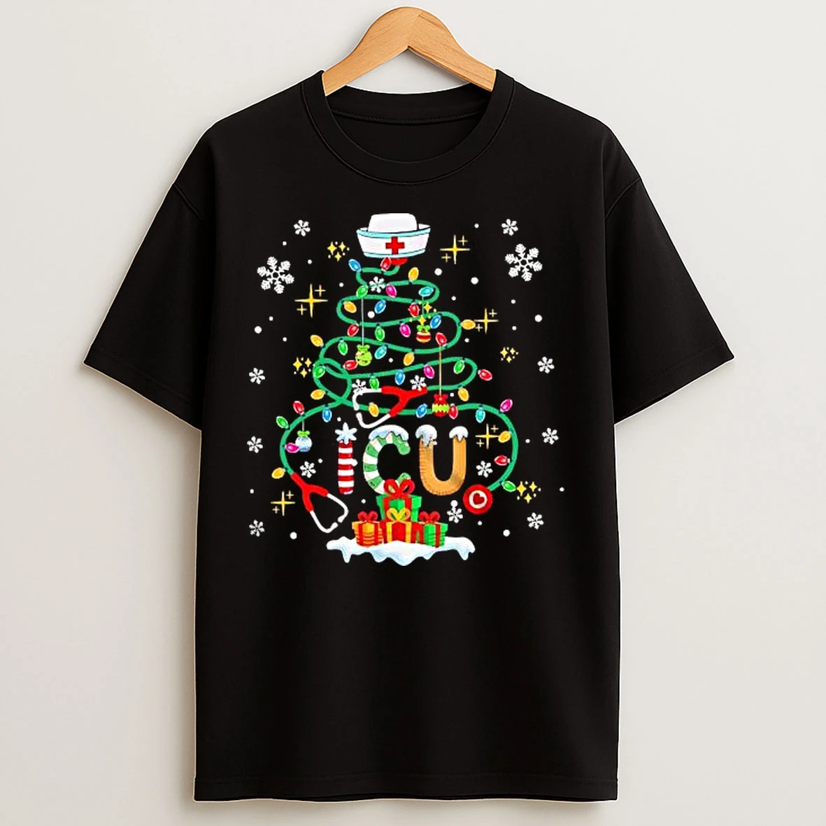 Classic I C U Stethoscope Christmas Tree T Shirts