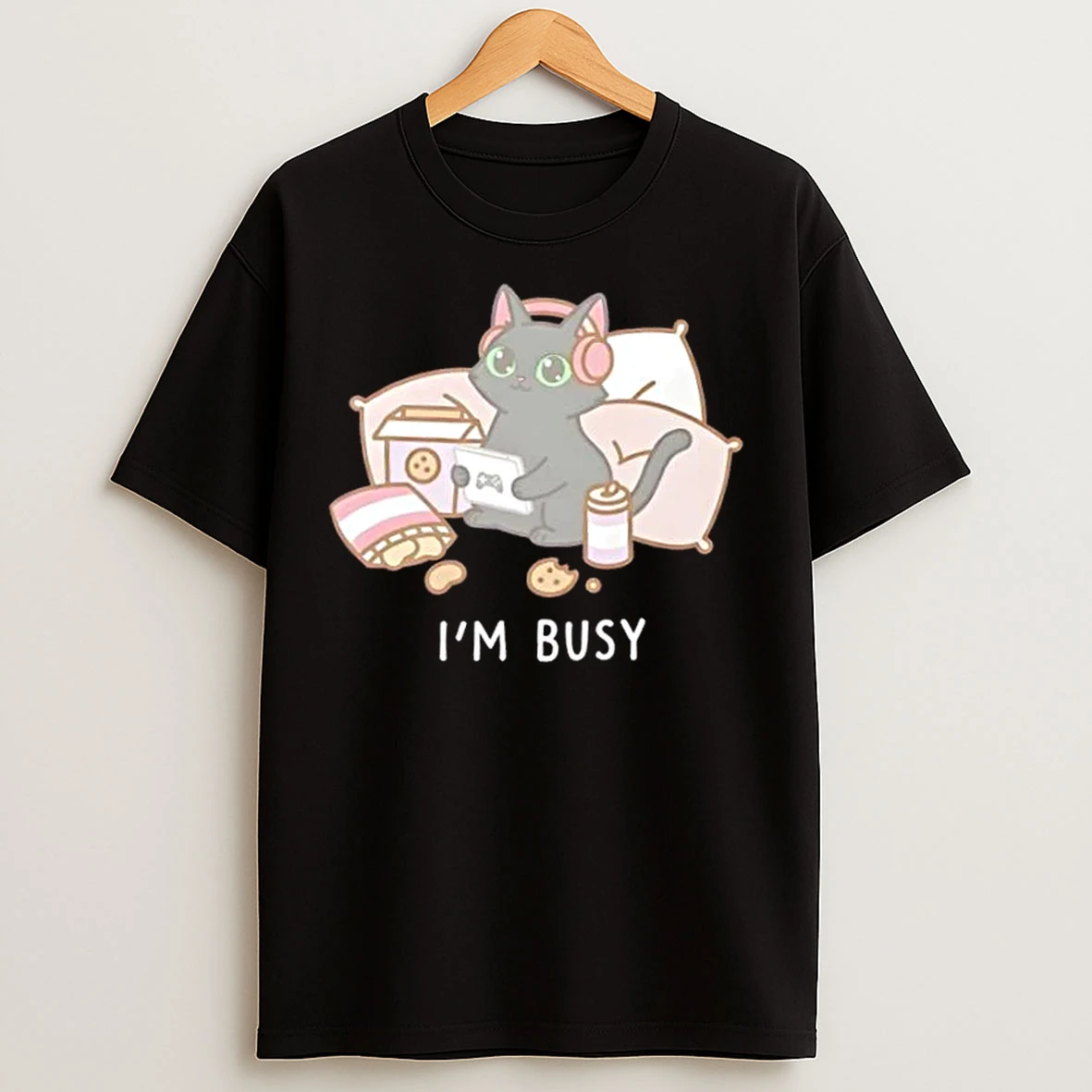 Classic Im Busy Gamer Cat Cute Black Kitty T Shirts