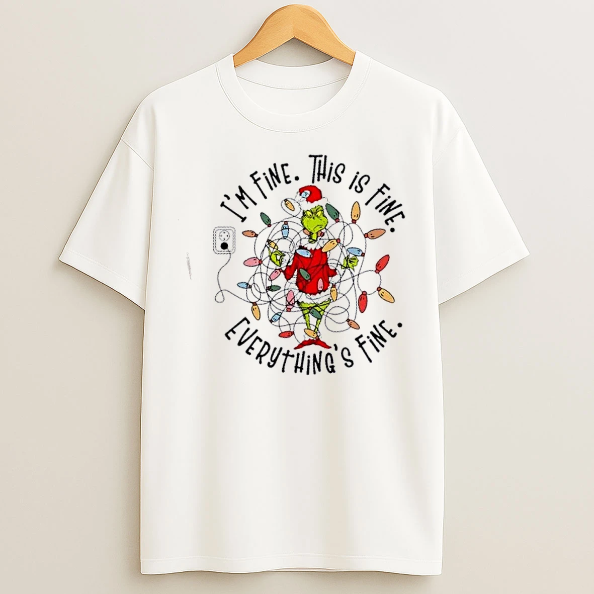 Classic Im Fine This Is Fine Everythings Fineim Fine This Is Fine Everythings Fine Grinch Christmas Lights T Shirts