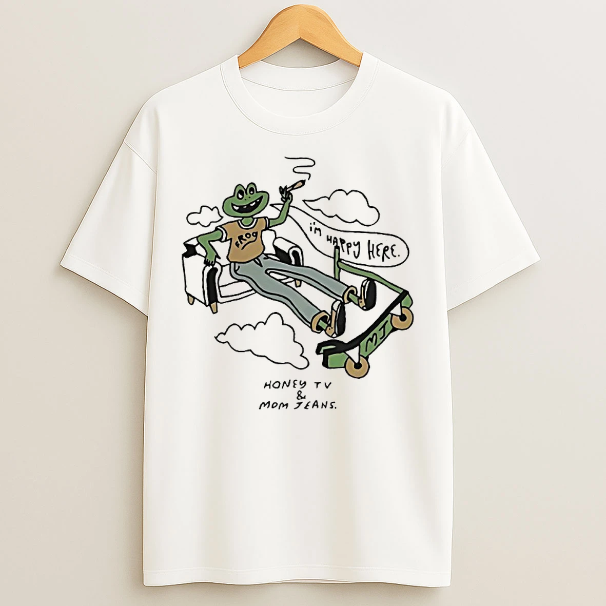 Classic Im Happy Here Frog Smoking Painting T Shirts