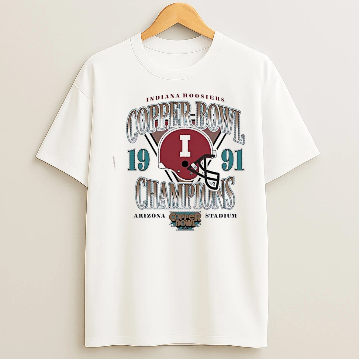 Classic Indiana Hoosiers 1991 Copper Bowl Champions Helmet T Shirts